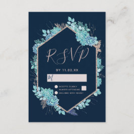 Navy Blue Succulenten & Roos Gold Wedding RSVP
