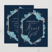 Navy Blue Succulents wordt mijn Bloemenmeisje Kaart (Voorkant / Achterkant)