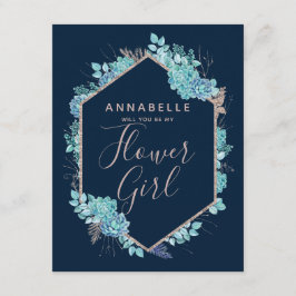 Navy Blue Succulents wordt mijn Bloemenmeisje Kaart