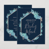 Navy Blue Succulents wordt mijn bruidsmeisje Kaart (Voorkant / Achterkant)