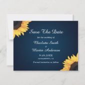 Navy Blue Sunflower 3 Foto redt datumkaarten Save The Date (Achterkant)