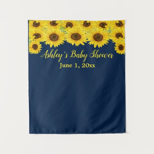 Navy Blue Sunflower Baby shower Photo Booth Prop Wandkleed (Voorkant)