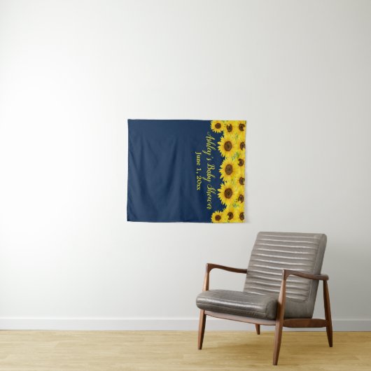 Navy Blue Sunflower Baby shower Photo Booth Prop Wandkleed (In Situ (horizontaal))