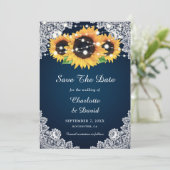 Navy Blue Sunflower bespaart de datumkaarten Save The Date (Staand voorkant)