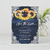 Navy Blue Sunflower bespaart de datumkaarten Save The Date (Staand voorkant)