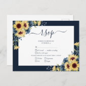 Navy Blue Sunflower Botanical Script Weddenschap R Uitnodiging Briefkaart (Voorkant / Achterkant)