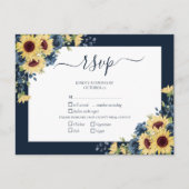 Navy Blue Sunflower Botanical Script Weddenschap R Uitnodiging Briefkaart (Voorkant)
