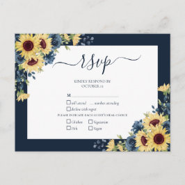 Navy Blue Sunflower Botanical Script Weddenschap R Uitnodiging Briefkaart