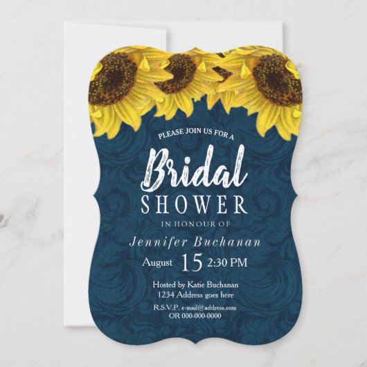 Navy Blue Sunflower Bridal Shower Kaart (Voorkant)