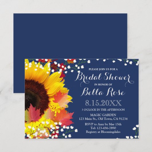 Navy Blue Sunflower Bridal Shower Kaart (Voorkant / Achterkant)