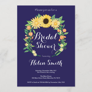 Navy Blue Sunflower Bridal Shower Kaart