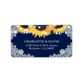 Navy Blue Sunflower Burlap Lace Address Labels (Voorkant)