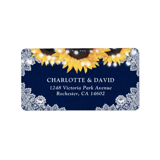 Navy Blue Sunflower Burlap Lace Address Labels (Voorkant)