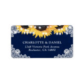 Navy Blue Sunflower Burlap Lace Address Labels (Voorkant)