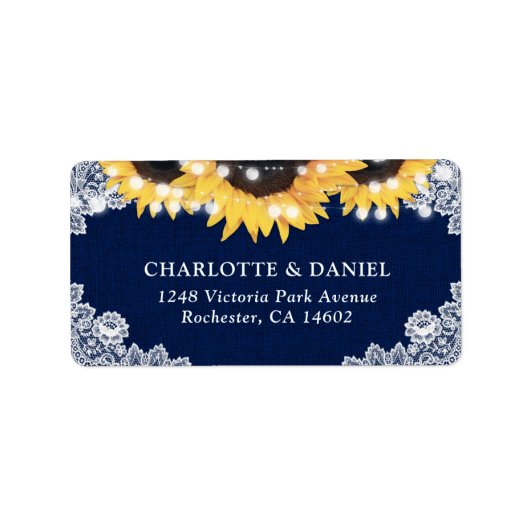 Navy Blue Sunflower Burlap Lace Address Labels (Voorkant)