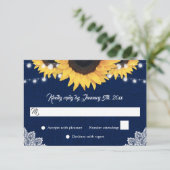 Navy Blue Sunflower Burlap String Lights Wedding RSVP Kaartje (Staand voorkant)