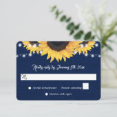 Navy Blue Sunflower Burlap String Lights Wedding RSVP Kaartje (Staand voorkant)