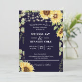 Navy Blue Sunflower Eucalyptus Lights Weddenschap Kaart (Staand voorkant)