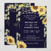 Navy Blue Sunflower Eucalyptus Lights Weddenschap Kaart (Voorkant / Achterkant)