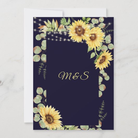 Navy Blue Sunflower Eucalyptus String Lights Save The Date (Achterkant)