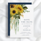 Navy Blue Sunflower Eucalyptus Weddenschap Save The Date