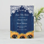 Navy Blue Sunflower Eucalyptus Weddenschap Save The Date (Staand voorkant)