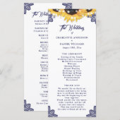 Navy Blue Sunflower Floral Lace Wedding Program Programmakaart (Voorkant / Achterkant)
