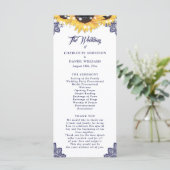 Navy Blue Sunflower Floral Lace Wedding Program Programmakaart (Staand voorkant)