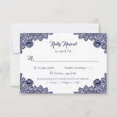 Navy Blue Sunflower Floral Lace Wedding RSVP Kaartje (Achterkant)