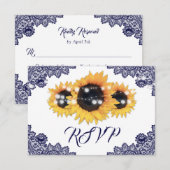 Navy Blue Sunflower Floral Lace Wedding RSVP Kaartje (Voorkant / Achterkant)