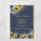 Navy Blue Sunflower Floral Wedding Kaart (Achterkant)