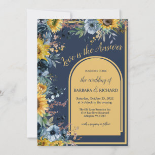 Navy Blue Sunflower Floral Wedding Kaart