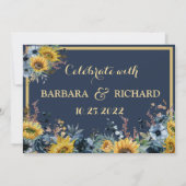 Navy Blue Sunflower Floral Wedding Save Date Kaart (Achterkant)