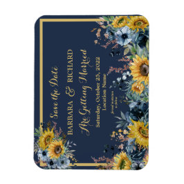 Navy Blue Sunflower Floral Wedding Save Date Magneet