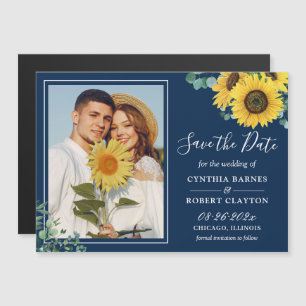 Navy Blue Sunflower Foto Save the Date Magnet