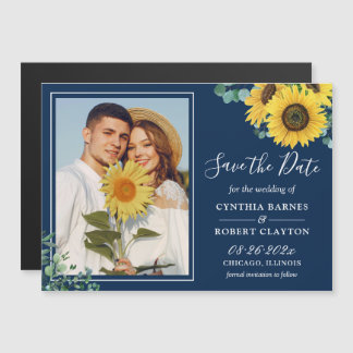 Navy Blue Sunflower Foto Save the Date Magnet