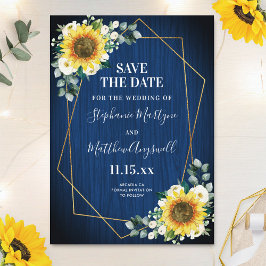 Navy Blue Sunflower Geometric Wedding Save The Date