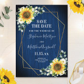 Navy Blue Sunflower Geometric Wedding Save The Date