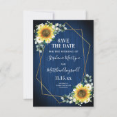 Navy Blue Sunflower Geometric Wedding Save The Date (Voorkant)