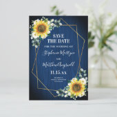 Navy Blue Sunflower Geometric Wedding Save The Date (Staand voorkant)