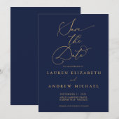 Navy Blue & Sunflower Gold Save the Date Kaart (Voorkant / Achterkant)