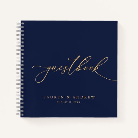 Navy Blue & Sunflower Gold Wedding Guestbook Notitieboek (Voorkant)