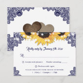 Navy Blue Sunflower Lace Wedding Meal Choice RSVP Kaartje (Voorkant / Achterkant)