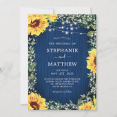 Navy Blue Sunflower Licht Rustic Wedding Kaart (Voorkant)