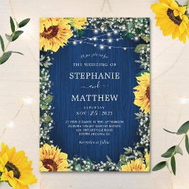 Navy Blue Sunflower Licht Rustic Wedding Kaart
