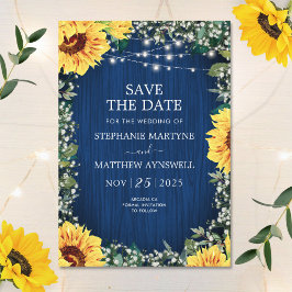 Navy Blue Sunflower Licht Rustic Wedding Save The Date