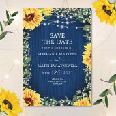 Navy Blue Sunflower Licht Rustic Wedding Save The Date