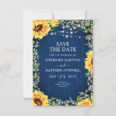 Navy Blue Sunflower Licht Rustic Wedding Save The Date (Voorkant)