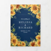 Navy Blue Sunflower Mason Jar QR Code Weddenschap Drieluik Uitnodiging (Cover)