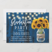 Navy Blue Sunflower Mason Jar Rustic Afstuderen Kaart (Voorkant)